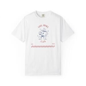 Cool Moms Club T-Shirt Retro Coffee Cup , Checker Stripe